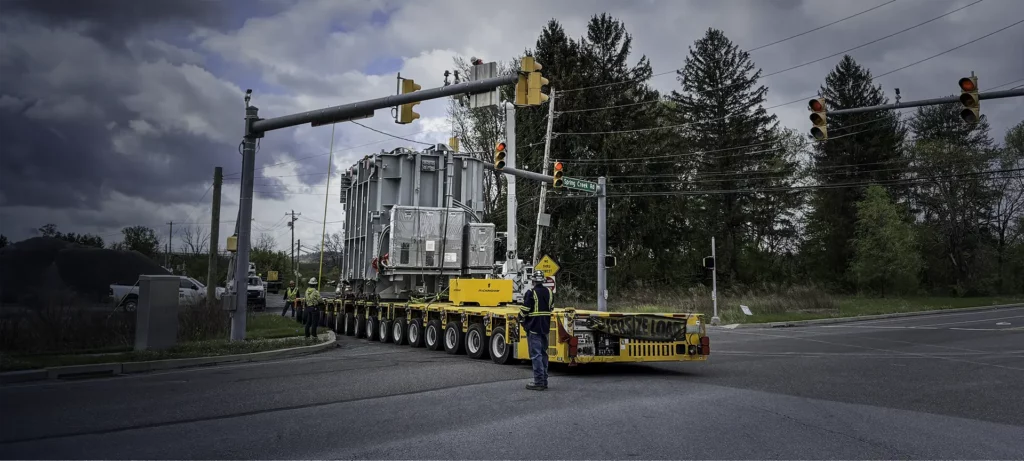 transformer on yellow Goldhofer trailer